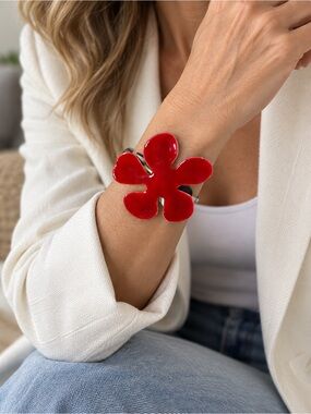 Pilgrim Red Flower Statement Bracelet